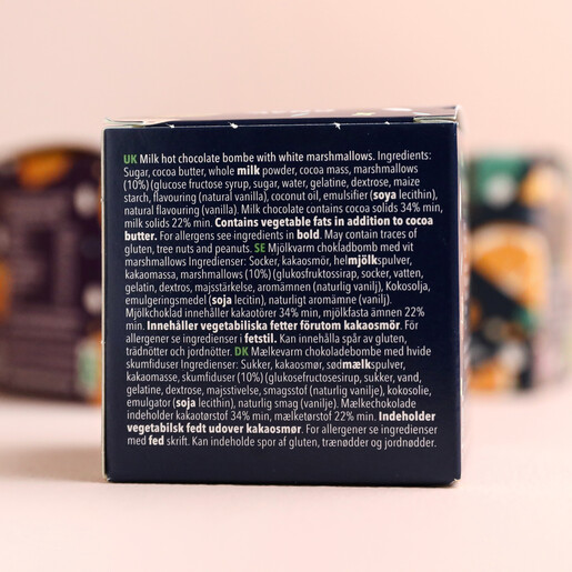 Back of Gnaw Milk Hot Chocolate Bombe packaging showing ingredients