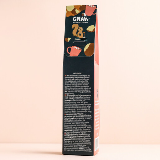 Back of Gnaw Hazelnut Hot Chocolate Shot packaging showing ingredients