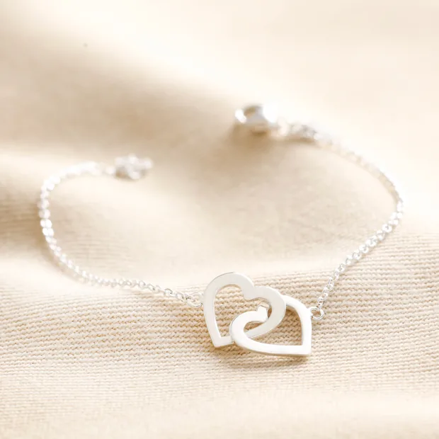 Interlocking Heart Charm Bracelet in Silver Interlocking Heart Charm Bracelet in Silver