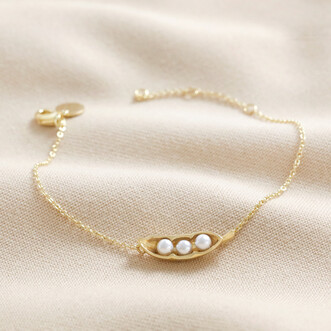 Pearl Three Peas in a Pod Charm Bracelet in Gold