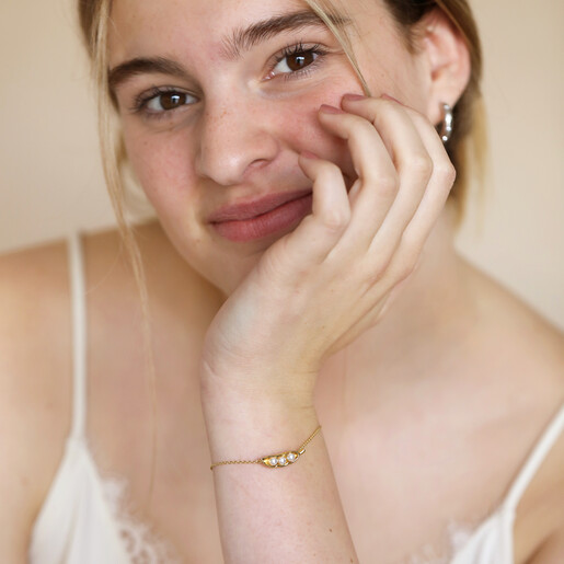 Pearl Three Peas in a Pod Charm Bracelet in Gold on Model