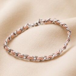 Stainless Steel Pink Vegan Leather Twisted Bracelet