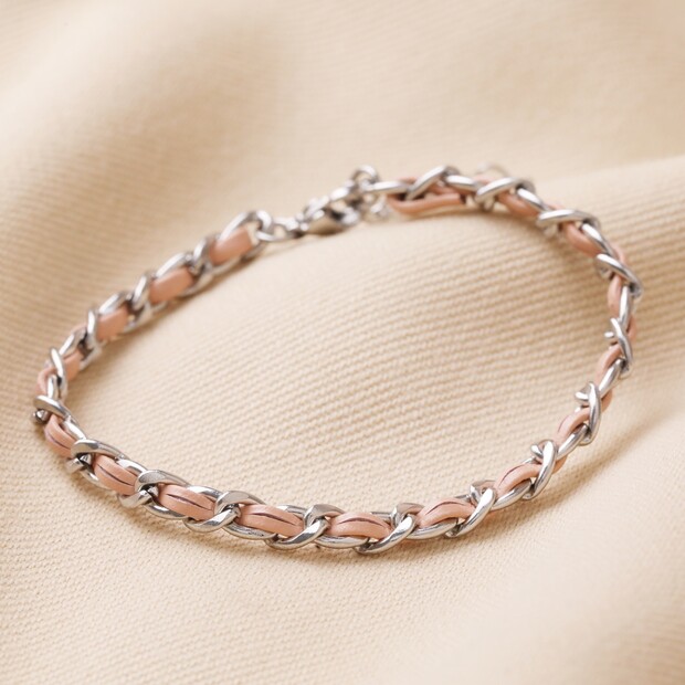 Stainless Steel Pink Vegan Leather Twisted Bracelet Stainless Steel Pink Vegan Leather Twisted Bracelet