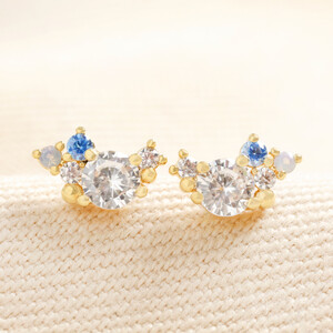Birthstone Cluster Stud Earrings in Gold April Crystal