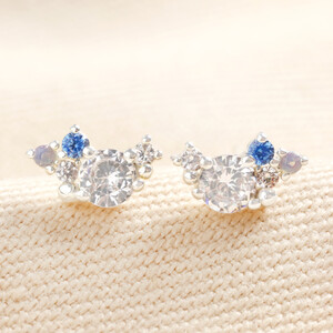 Birthstone Cluster Stud Earrings in Silver April Crystal