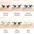 Birthstone Cluster Stud Earrings in Silver collage showing january, february, march, april, may and june earrings