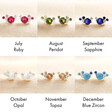 Birthstone Cluster Stud Earrings in Silver collage showing july, august, september, october, november and december earrings