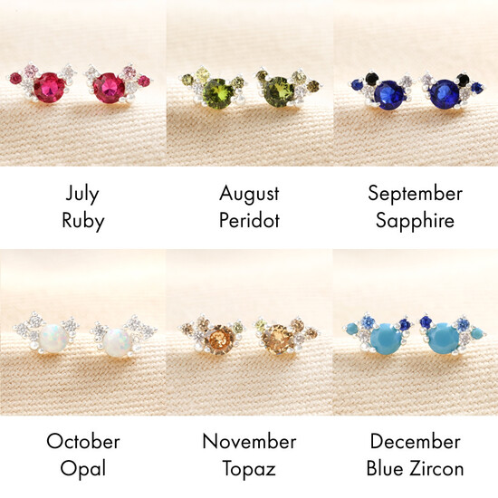 Birthstone Cluster Stud Earrings in Silver June Pearl