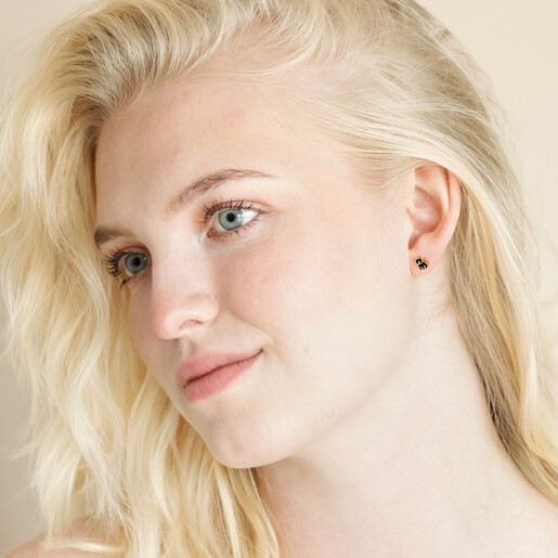 Cat and Kitten Stud Earrings in Gold on Model