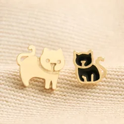 Cat and Kitten Stud Earrings in Gold