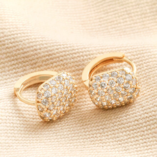 Clear Crystal Pavé Square Huggie Hoop Earrings in Gold