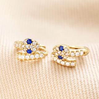 Crystal Snake Huggie Hoop Earrings in Gold