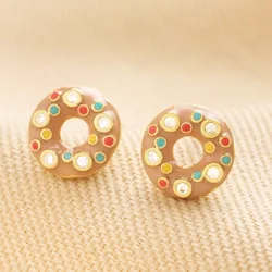 Enamel Doughnut Stud Earrings in Gold