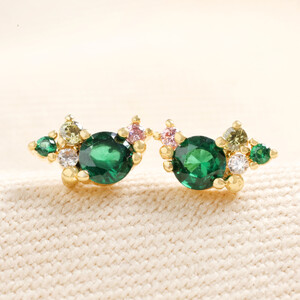 Birthstone Cluster Stud Earrings in Gold May Emerald