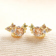 November Birthstone Cluster Stud Earrings in Gold on Beige Fabric