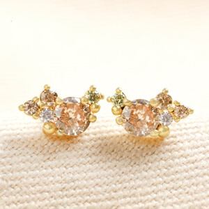 Birthstone Cluster Stud Earrings in Gold November Topaz