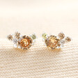 November Birthstone Cluster Stud Earrings in Silver laid out on top of beige fabric