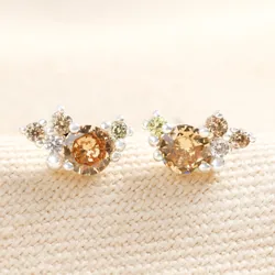 Birthstone Cluster Stud Earrings in Silver