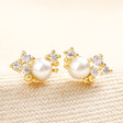 June Birthstone Cluster Stud Earrings in Gold on Beige Fabric