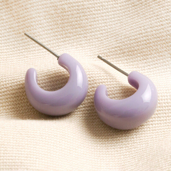 Purple Domed Resin Hoop Earrings