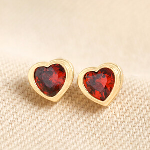 Red Stone Heart Stud Earrings