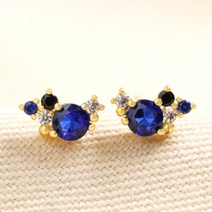 Birthstone Cluster Stud Earrings in Gold September Sapphire