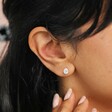 Close Up of Sterling Silver Crystal Teardrop Stud Earrings on Model