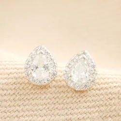 Sterling Silver Crystal Teardrop Stud Earrings