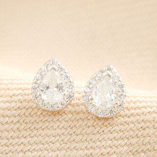 Sterling Silver Crystal Teardrop Stud Earrings