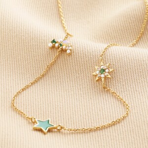 Pearl and crystal Moon And Stars Necklace