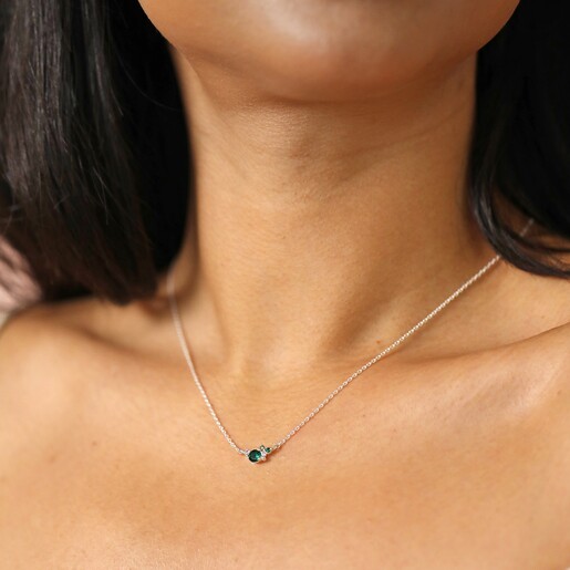 Model Wearing May Birthstone Cluster Necklace in Silver 