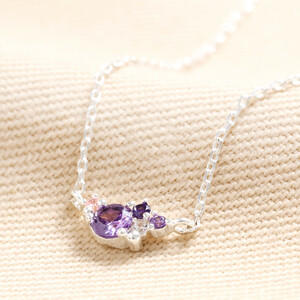 Birthstone Cluster Necklace in Silver February Amethyst