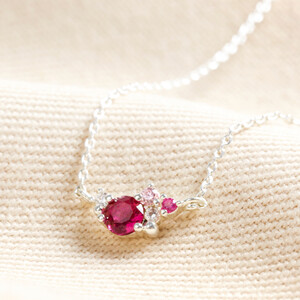 Birthstone Cluster Necklace in July Ruby