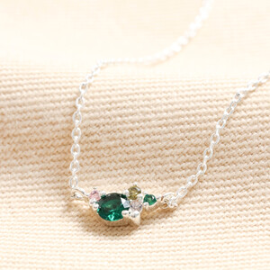 Birthstone Cluster Necklace in Silver May Emerald