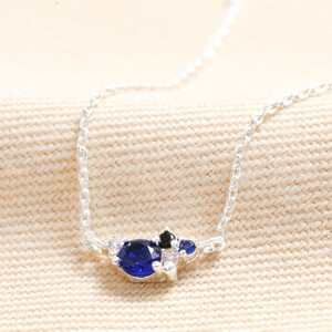 Birthstone Cluster Necklace in Silver September Sapphire