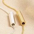 Hexagonal Barrel Pendant Necklace in Gold With Silver Version on Beige Fabric