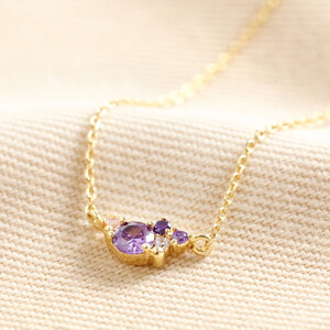 Birthstone Cluster Necklace in Gold February Amethyst