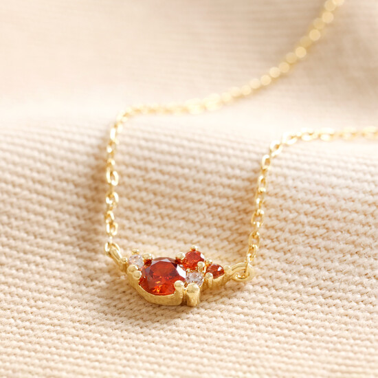Birthstone Cluster Necklace in Gold January Garnet