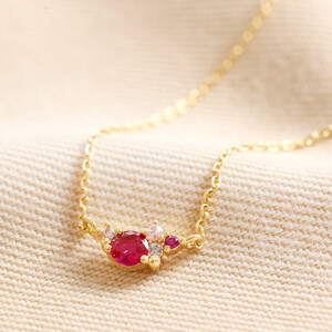 Birthstone Cluster Necklace in Gold July Ruby