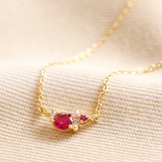 Birthstone Cluster Necklace in Gold July Ruby
