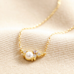 Birthstone Cluster Necklace in Gold June Pearl