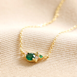 Birthstone Cluster Necklace in Gold May Emerald