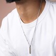 Close Up of Male Model Wearing Men's Slim Stainless Steel Dog Tag Necklace 