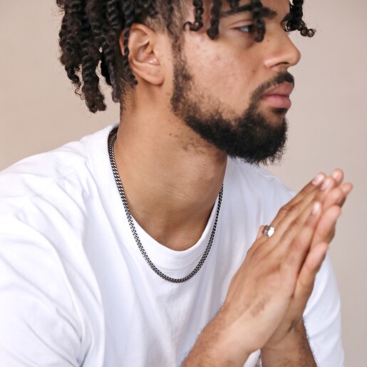 Men's Black Stainless Steel Curb Chain Necklace on Model