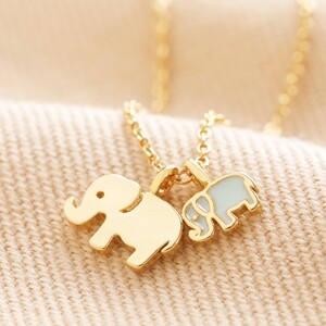 Mum & Baby Elephant Charm Necklace in Gold