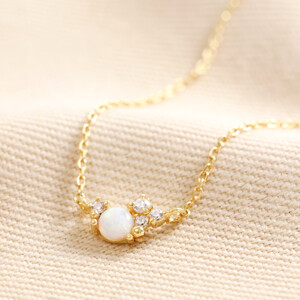 Birthstone Cluster Necklace in Gold October Opal