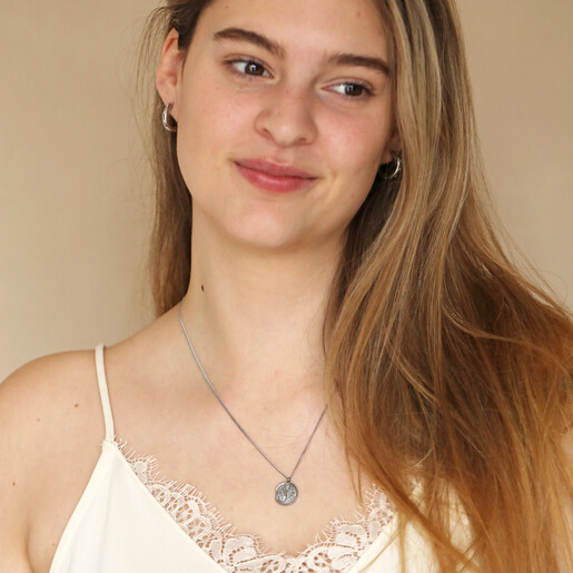 Stainless Steel Scorpio Pendant Necklace on Model