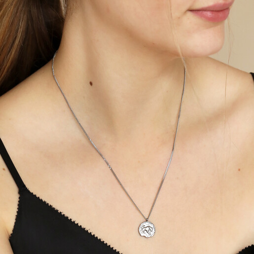 Necklace on Model Close Up of Stainless Steel Taurus Pendant Necklace On Model