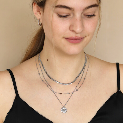 Necklace in Layered Look Stainless Steel Taurus Pendant Necklace On Model m
