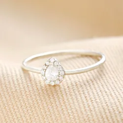 Sterling Silver Crystal Teardrop Ring